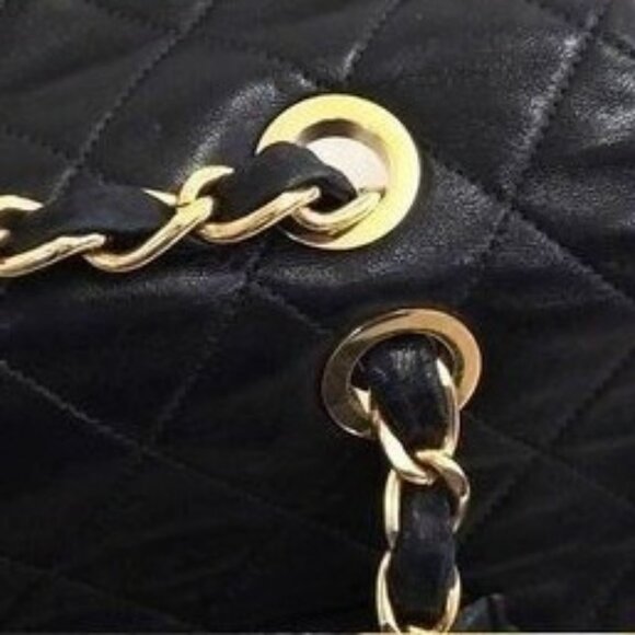 Authentic CHANEL Jumbo Maxi XL 24K Gold Flap Bag Lambskin Chain Shoulder Black - Picture 16 of 16